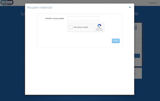 Screenshot che mostra come eseguire il reset della password con la PEC Legalmail