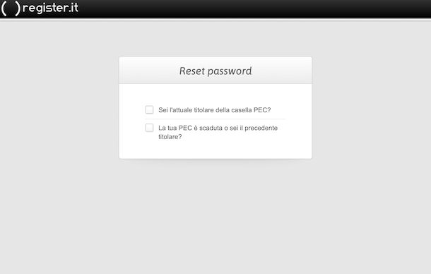 Screenshot che mostra come eseguire il reset della password con la PEC Register