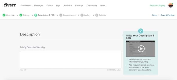 Creare Gig su Fiverr