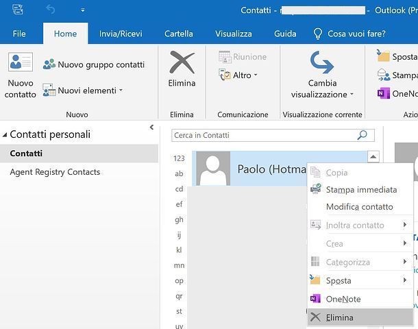 Come eliminare contatto da rubrica Outlook