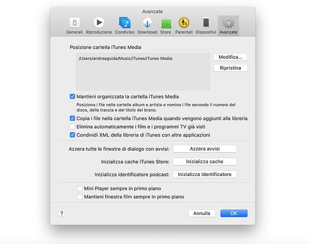 Preferenze iTunes