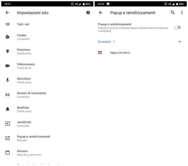 Impostare il blocco dei popup nel browser