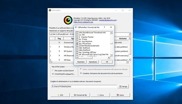 recuperare screenshot con PhotoRec