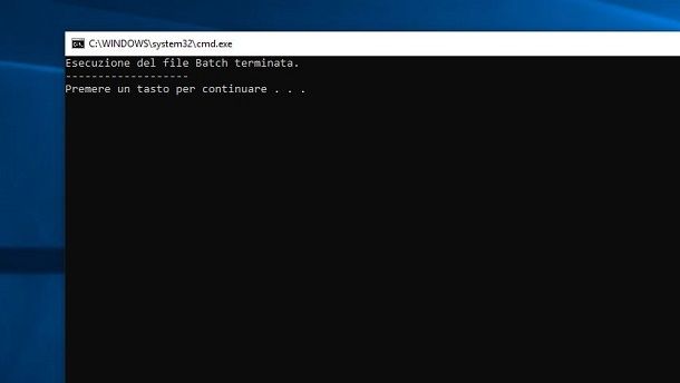 schermata del prompt di Windows di file BAT