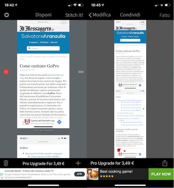 Unire screenshot su iPhone