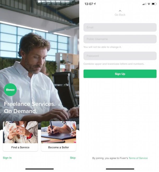 Vendere su Fiverr da smartphone e tablet
