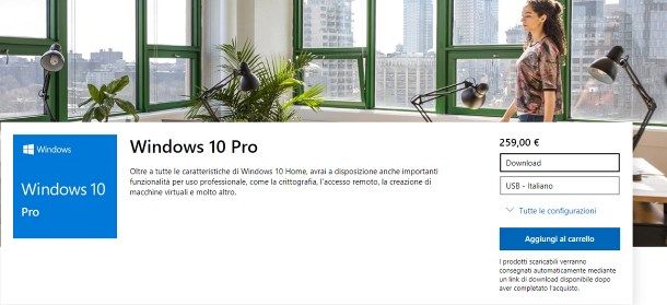 Costo per passare da Windows 10 Home a Pro