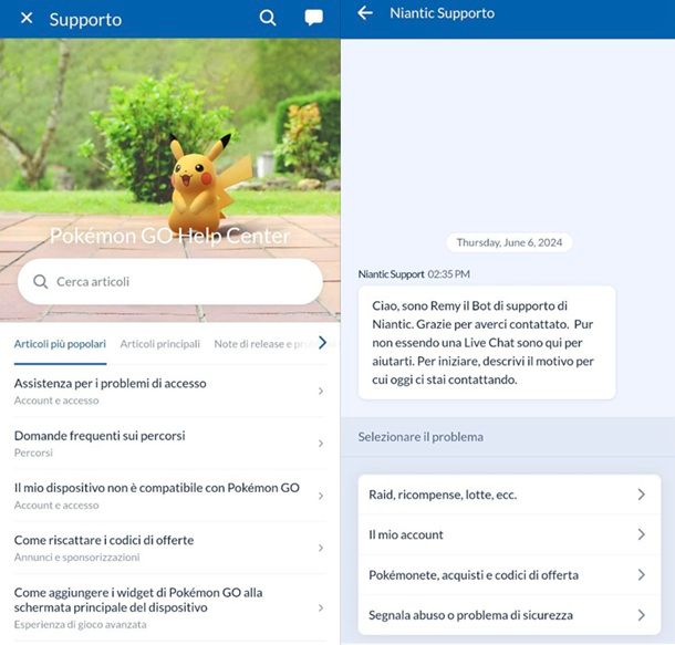 Supporto Niantic Assistenza Pokémon GO In caso di problemi