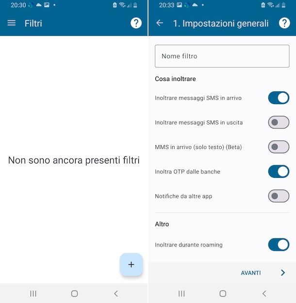 Inoltra SMS a PC/telefono