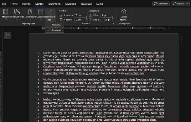 Come numerare le righe in Word Online