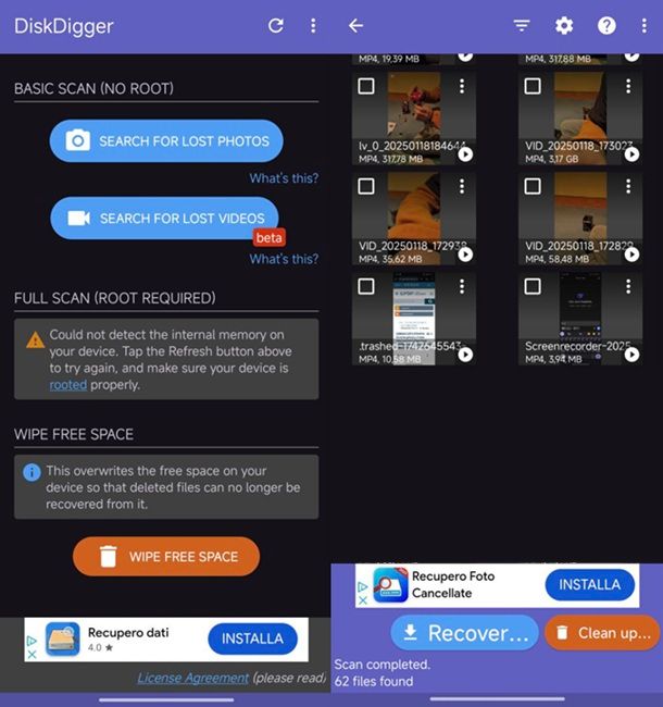 DiskDigger recupero video beta Android