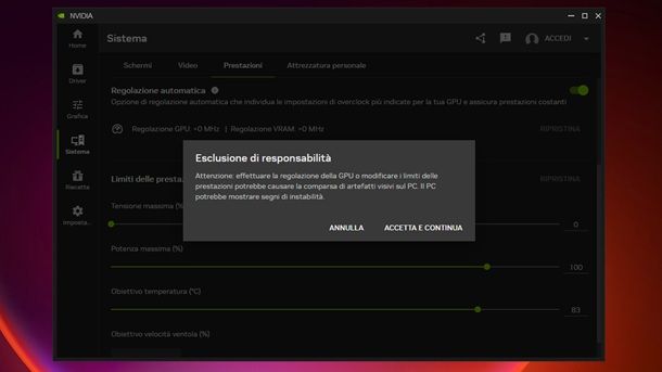 Come overcloccare GPU NVIDIA App