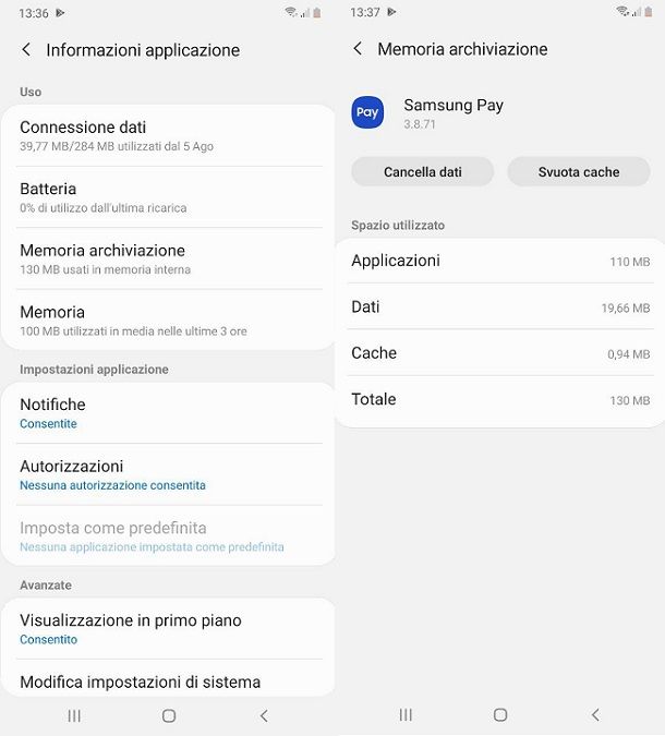 Cancella dati Samsung Pay