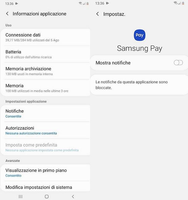 Come disattivare notifiche Samsung Pay