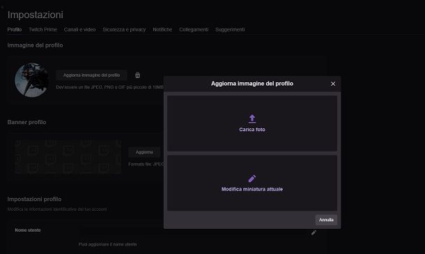 Come cambiare immagine Twitch da computer