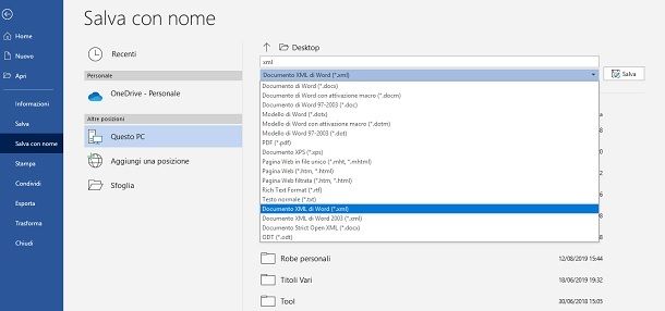 Come creare un file XML Word