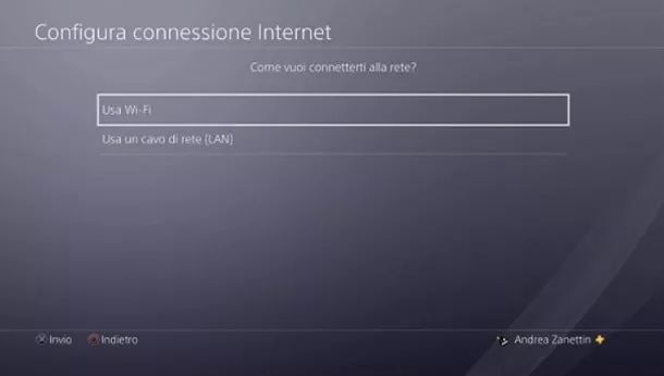 Configura connessione Internet PS4