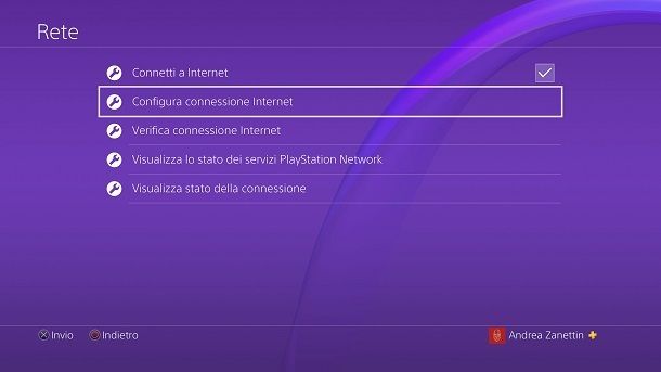 Configura connessione Internet PlayStation 4