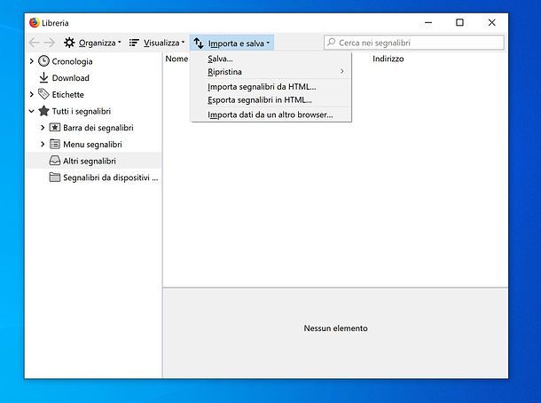 Gestione segnalibri Firefox
