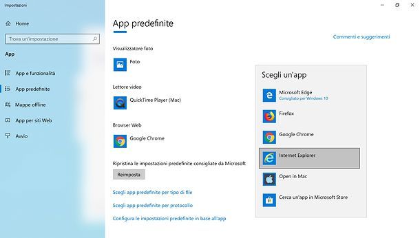 Impostazione browser predefinito in Windows 10