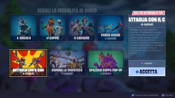 Fortnite Opzioni personalizzate