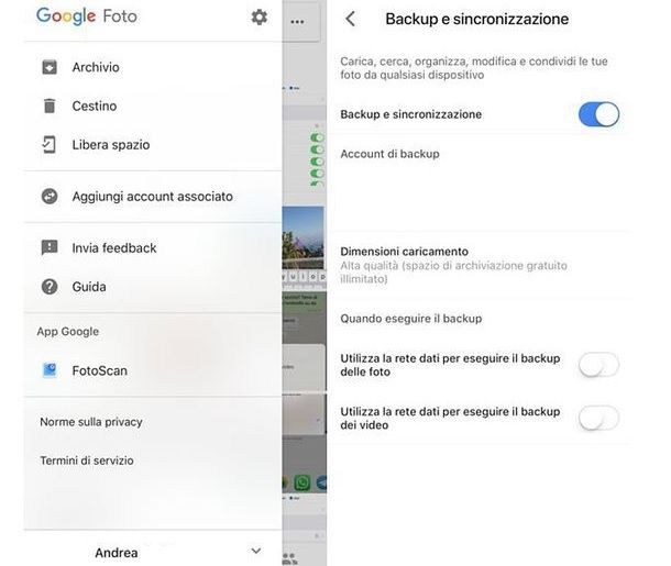 Google Foto Backup e sincronizzazione