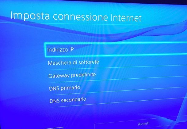Imposta connessione Internet PS4