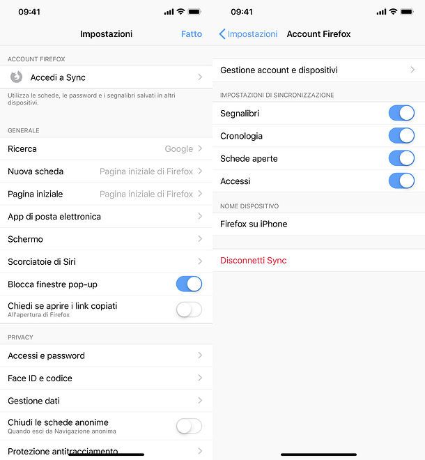 Firefox Sync su mobile