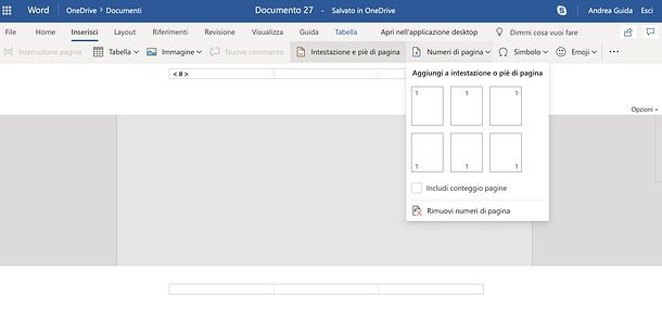 Come mettere numeri di pagina in Word Online