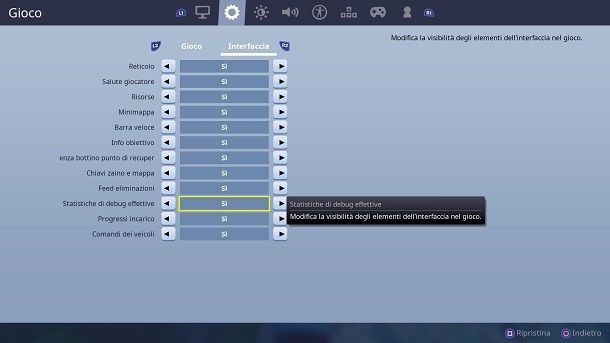 Statistiche debug effettive Fortnite PS4