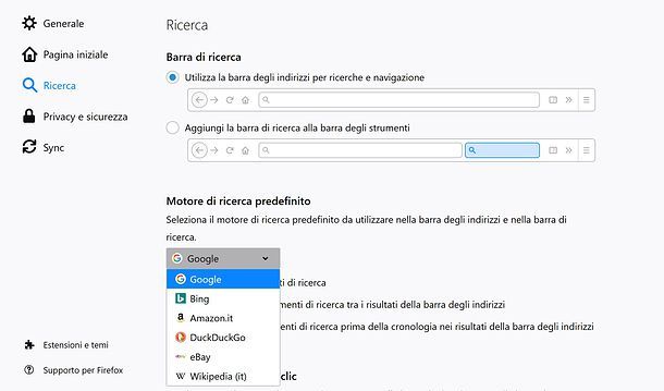 Motore di ricerca Firefox su PC