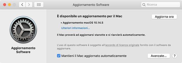 Aggiornamenti automatici macOS Mojave