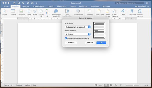 Come mettere numeri di pagina in Word per Mac