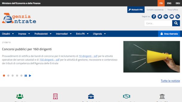 Schermata di Agenzia delle Entrate