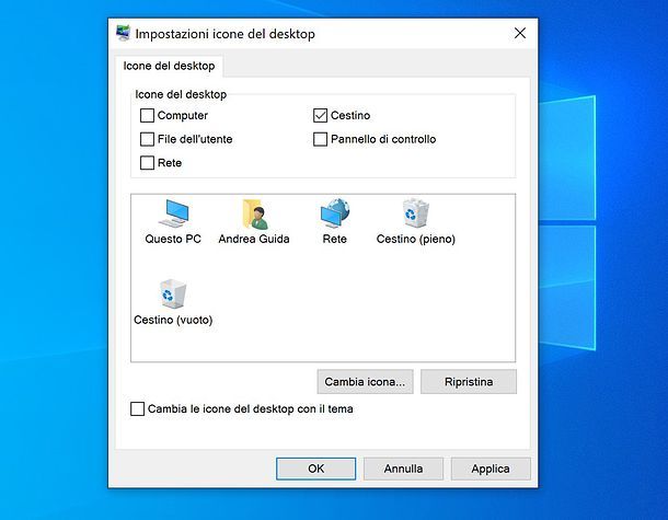 Impostazioni delle icone del desktop su Windows