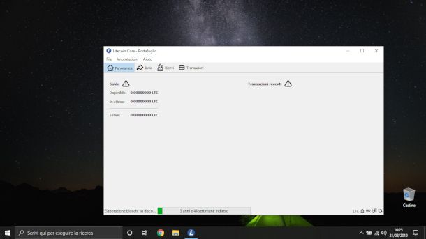 Schermata di Litecoin Core