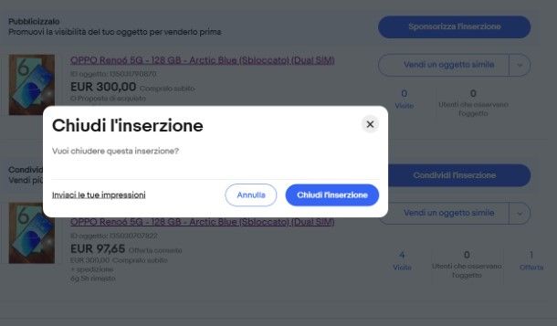 Come chiudere un'inserzione su eBay da PC