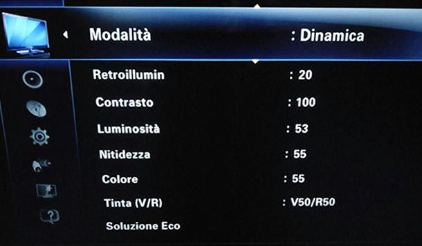 TV Samsung, elenco voce menu Immagine