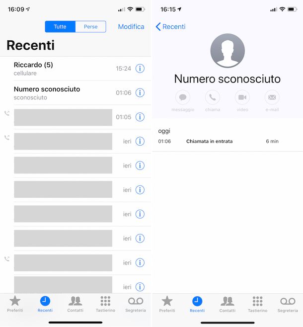 Cronologia chiamate su iPhone