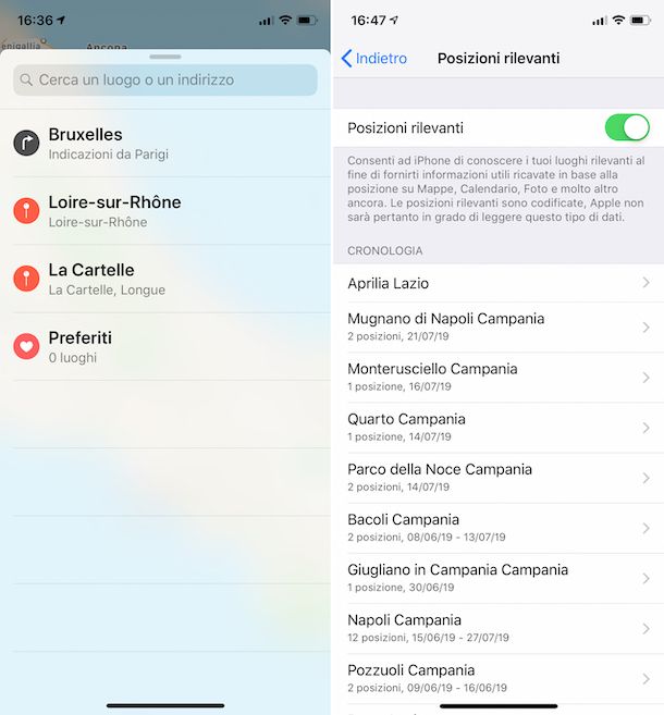 Cronologia di Mappe su iPhone