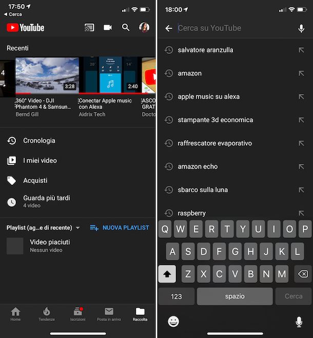 Cronologia YouTube su iPhone