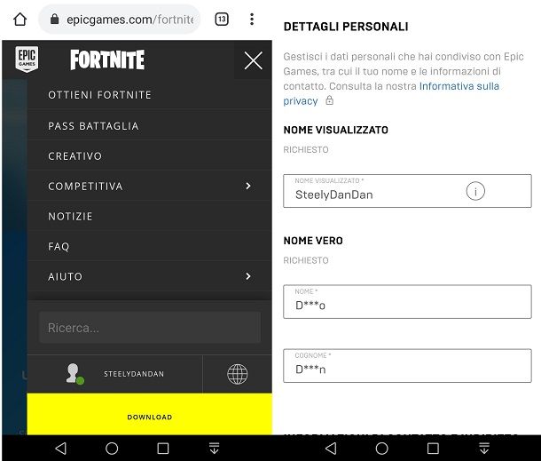 Cambiare nome Fortnite da smartphone 