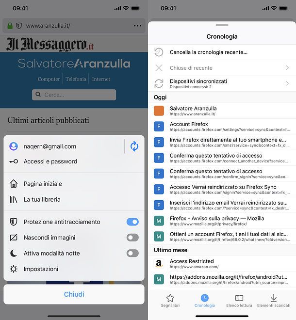Cronologia Firefox mobile