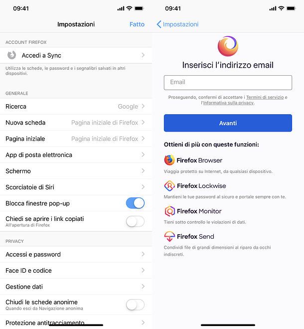 Firefox Sync su mobile