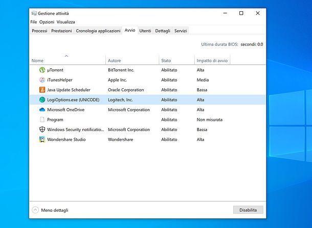Gestione attività Windows 10
