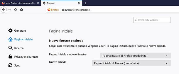 Pagina iniziale Firefox su PC