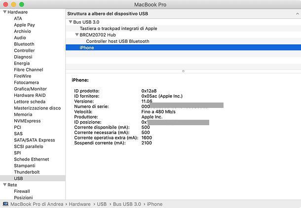 UDID iPhone in Informazioni di sistema Mac