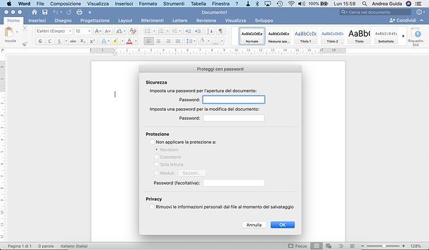 Come criptare un file Word per Mac
