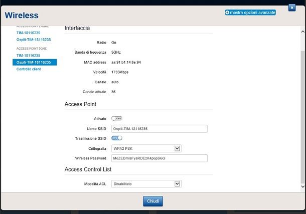 Configurazione rete WiFi TIM