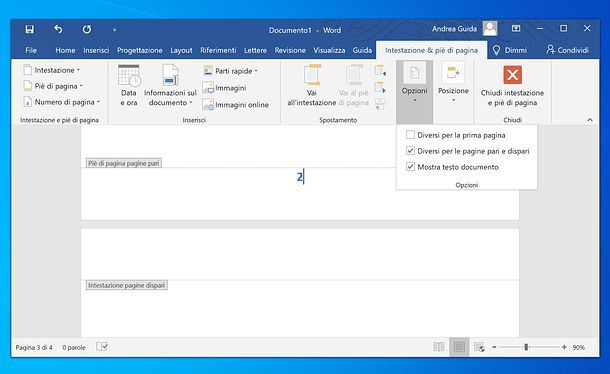 Come mettere numeri di pagina diversi in Word